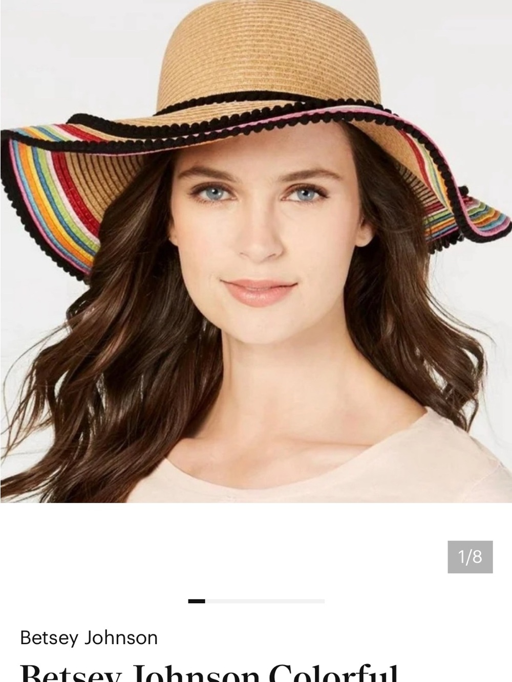 Betsey Johnson Floppy Sun Hat Rainbow Trim